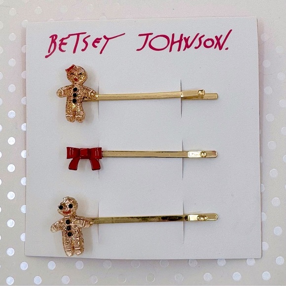 Betsey Johnson ‘Feliz Navidad’ Gingerbread Man Necklace; Barrett Set NWT - Picture 9 of 13